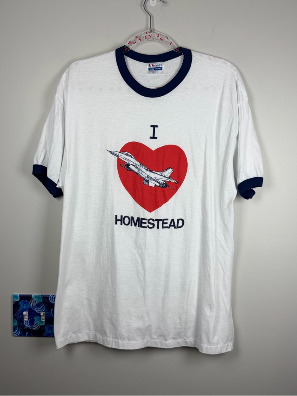 Vintage I Love Homestead Air Force Military White Ringer Graphic T-Shirt Size XL